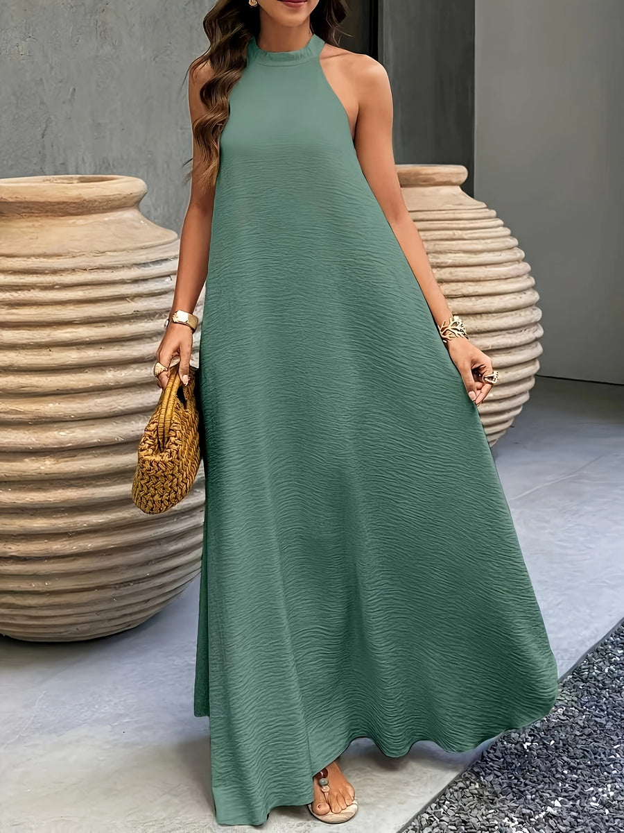 Ancient City Bohemian Style Dress, Vacation Style, Ribbed Neckline, Suitable for Spring Summer, Beach Dress, Women'S Long Summer Dress Clothing - Light Green