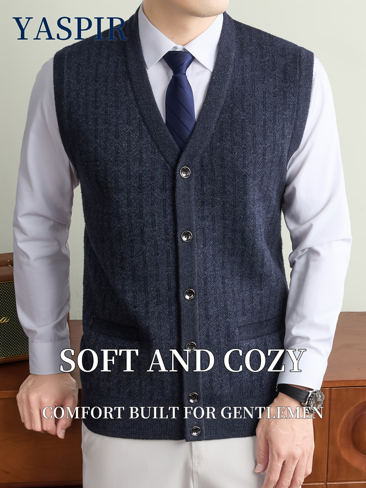 Men'S Fall Winter Knit Cardigan Vest with Pockets, Old Money Style, Soft Warm Cold-Resistant, Ideal for Daily Casual, Outdoor Activities & Casual Layering, Perfect Gift for Father And Husband - Medium Gray