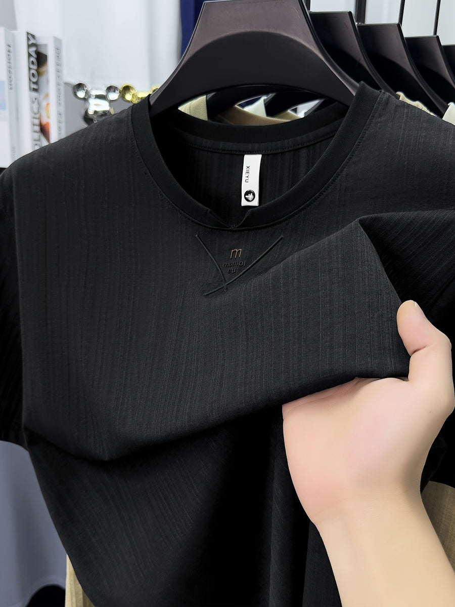 Summer New Small V-Neck Design Men'S Short Sleeve T-Shirt, Easy Casual All-Match Athletic Men'S Top, Skin-Friendly And Breathable, Quick-Dry Cool, Thin Durable Sweatshirt 10D9075 - Black