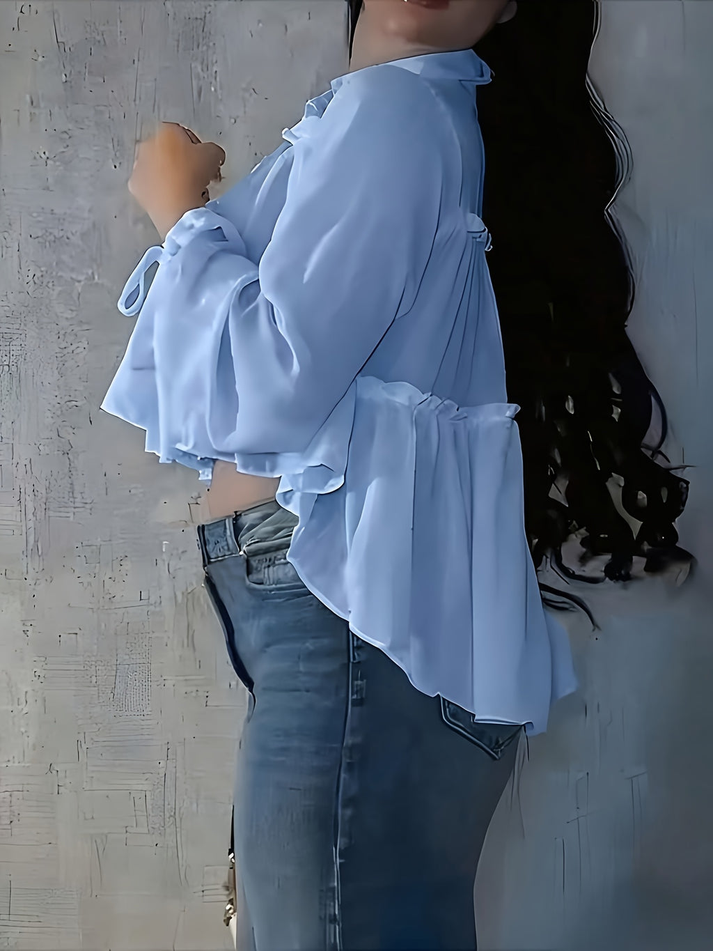 Women's Chiffon Shirt Vacation Beach Shirt - Bright Steel Blue