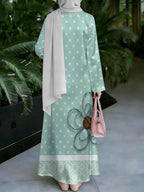 Women's Middle Eastern Style Muslim Elegant Robe, Mint Green Polka Dot Pattern Muslim Robe, Loose Long Sleeves with Flowing Flared Hem, Suitable for Shopping, Prayer, and Festivals, Comfortable Fabric Without Embroidery, Fresh Vintage Arabic Women's - Mixed colors