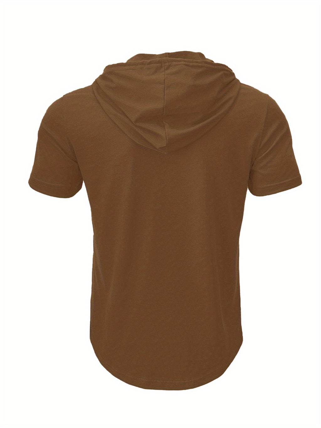 A Single Piece Men'S Casual Hooded Henley Shirt, Lightweight Sports T-Shirt for Summer That Wicks Moisture And Is Breathable, Featuring a Solid Color, Short Sleeves, Button Details at The Neckline, Adjustable Drawstrings for The Hood, Regular Fit - Brown