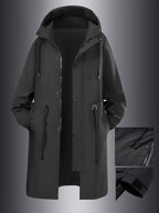 Spring And Autumn Men'S Outdoor Long Trench Coat Fashion Light Luxury Black Trench Coat Light Business Long Hooded Coat Black Coat Jacket - Black