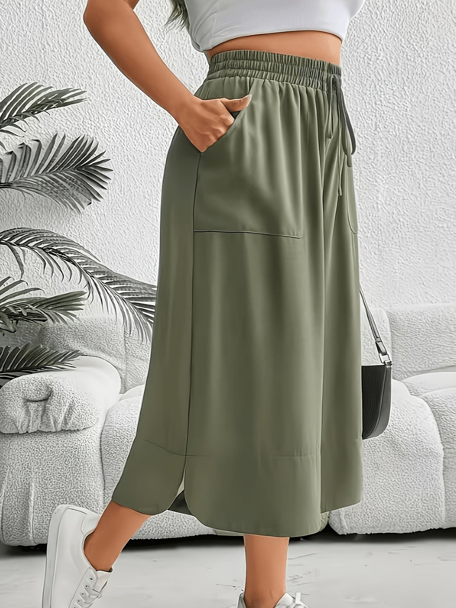 Women'S Fashion Wide Leg Pants - Olive Green