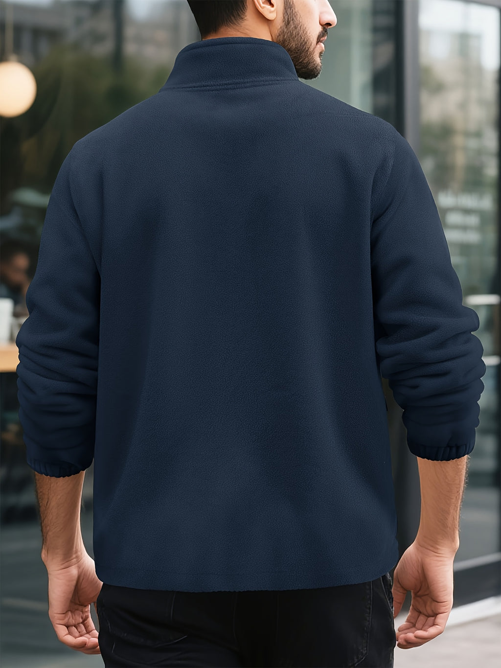 Men's Knitted Zip-Up Cardigan, Autumn/Winter Men's Jacket, Small Stand-Up Collar Design, Can Be Worn Alone or as a Layering Piece, Two-in-One Design with Pockets, Simple and Versatile, Men's Warm Sweater Cardigan - Navy Color