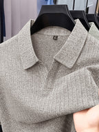 Men's Summer Lapel Polo Shirt, Slim Fit Straight Cut, Highly Forgiving Fit, Sculpts Waist and Abdominal Lines, Clean and Crisp Upper Body; Suitable for Various Occasions Including Daily Casual, Light Business Commuting, and Outdoor Outings - SINBOS - Ash