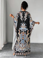Plus Size - Plus Size - Plus Size Women'S Loose-Fitting Batwing Sleeve Printed Round Neck Dress - Black