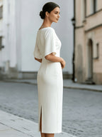 ST26037 Elegant Temperament Waist Mid-Length Dress for Women - White