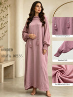Plus Size - 1pc Women'S Hooded Double-Layer Abaya Dress, Casual Loose Breathable Prayer Robe, Suitable for Daily Wear Or Gifting - Pink Color