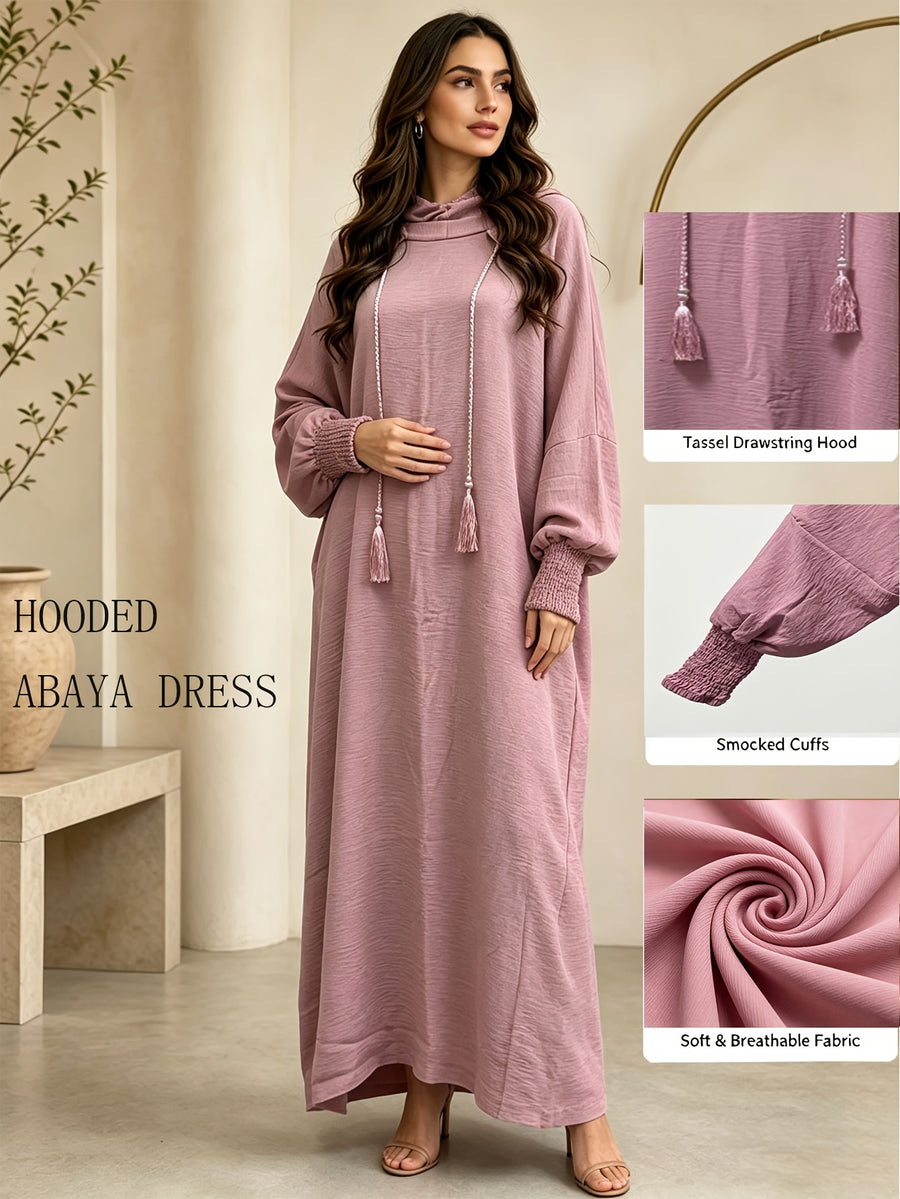 Plus Size - 1pc Women'S Hooded Double-Layer Abaya Dress, Casual Loose Breathable Prayer Robe, Suitable for Daily Wear Or Gifting - Pink Color