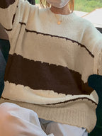 Autumn Winter New Multicolor Striped Sweater - Cream & brown