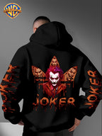 Warner Bros. Official DC Joker Multi-Character Avatar Brown-Toned Fluid Drip Graffiti Men's Fashion Hooded Sweatshirt, Sleeve Print Design, Kangaroo Pocket, Drawstring Hood, Suitable for Daily Wear and Outdoor Sports, an Excellent Choice for Warmth - Black