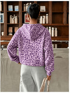 Women's Fashion Leopard Print Hoodie Sweatshirt - Dark Violet