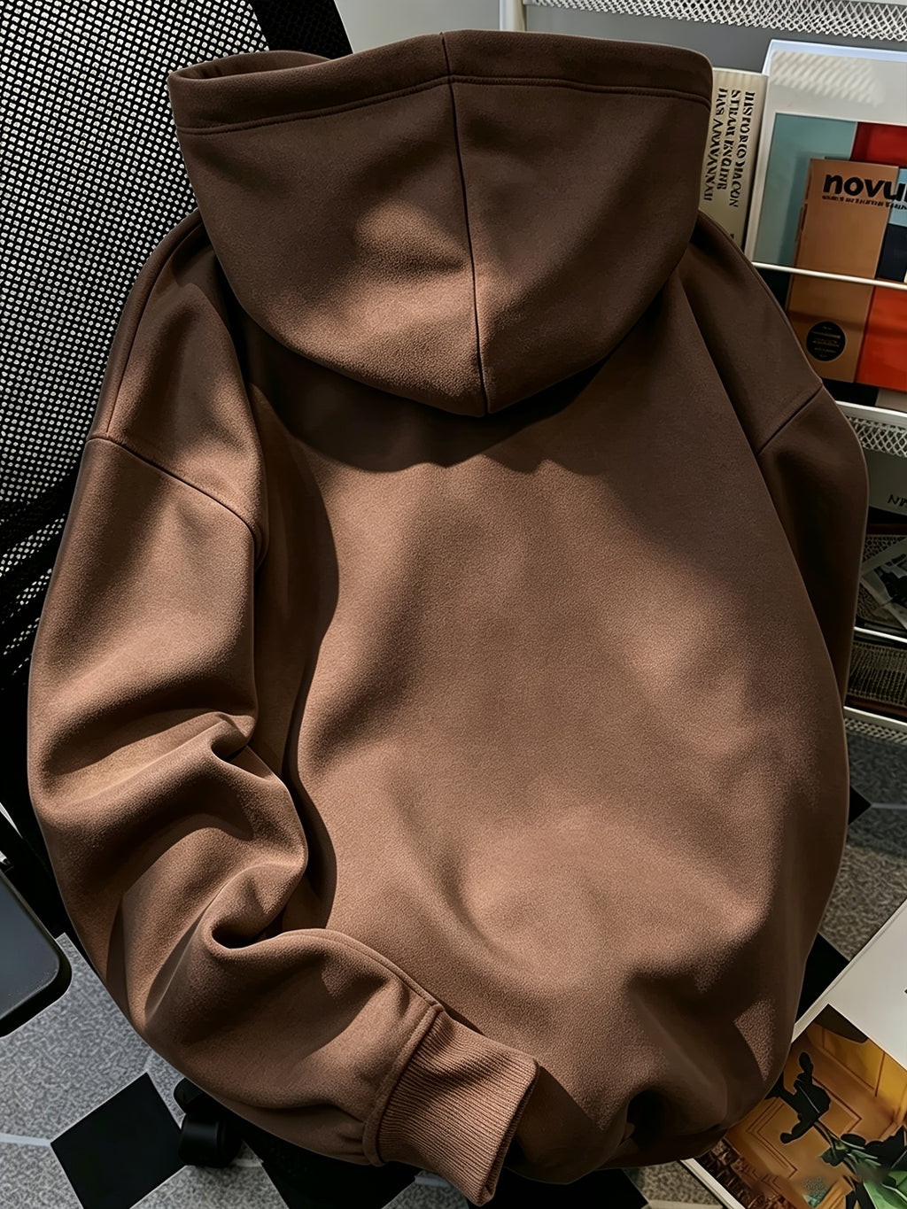Hooded Sweatshirt with Printed Pattern, Autumn/Winter Style Sweatshirt NYC - Coffee Color