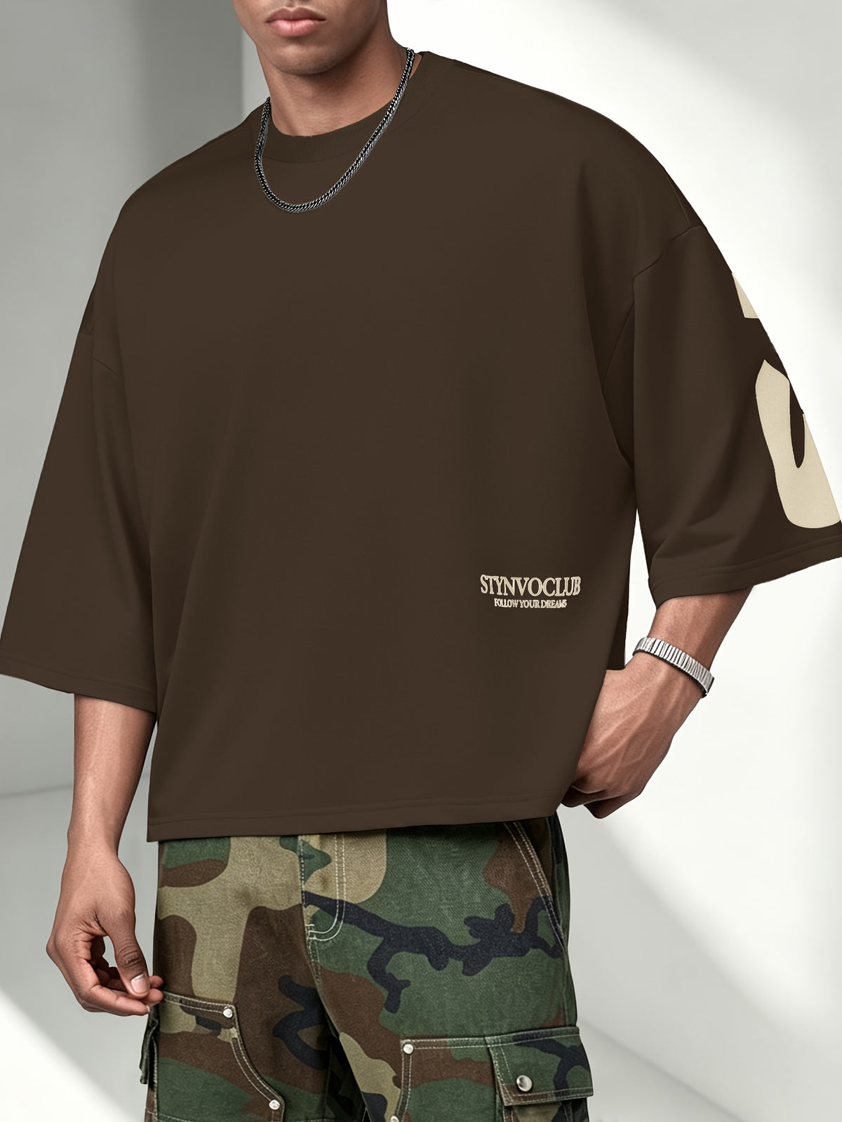 [Printed Design – Not Textured], Men's Drop-Shoulder Style, Men's Summer Fashion Letter Print Crew Neck T-Shirt, Streetwear Loose Fit, Cropped T-Shirt - Mixed Color 2