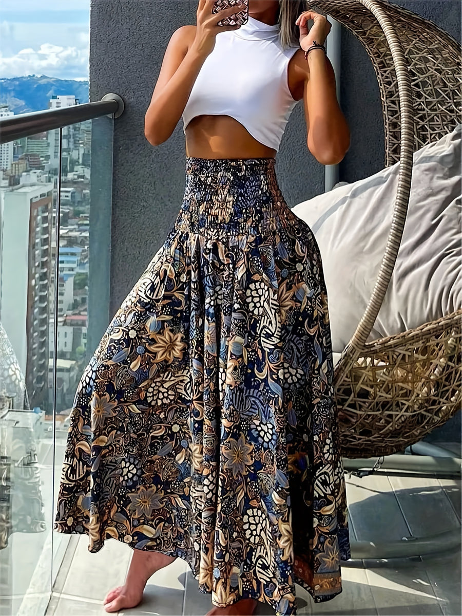 Women's Bohemian Print Pleated Waist Skort - Mixed colors