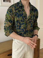 Digital Print - [Printed Design – Not Textured/Embroidery/Sequins] Men's Digital Print Long-Sleeve Shirt, Spring/Autumn Vintage Botanical Floral Long-Sleeve Shirt, Men's Casual Breathable Wrinkle-Resistant Top - Mixed colors