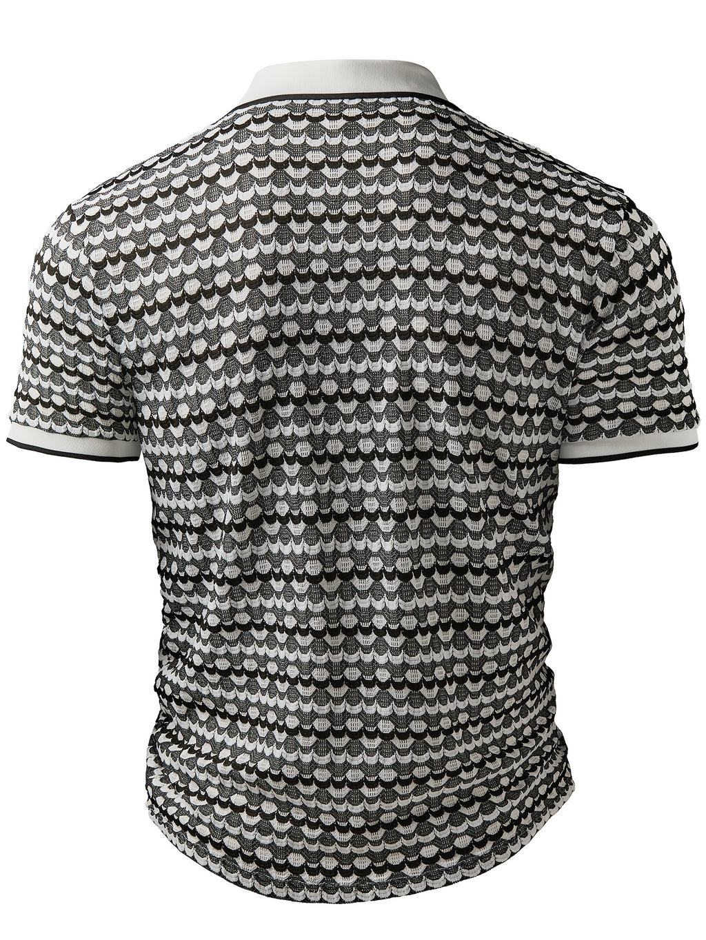 European and American Men's Fashion Black and White Geometric Texture V-Neck Color-Block Short Sleeve Shirt - Black And White Color