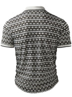 European and American Men's Fashion Black and White Geometric Texture V-Neck Color-Block Short Sleeve Shirt - Black And White Color