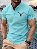 Summer Casual Fashion Men's Short-Sleeve Henley T-Shirt, Outdoor Leisure Work Running Comfortable European and American Trendy Versatile Men's Casual Shirt, Minimalist Outdoor Breathable Training Casual Men's Versatile Polo Shirt - Sky Blue