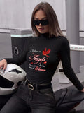 Women's Autumn/Winter New Style Half-Turtleneck Slim-Fit Top, Can Be Worn as an Inner or Outer Layer, Stretchy Fabric, Soft, Skin-Friendly, and Warm, Simple Waist-Cinching Fit, Versatile for Daily Wear "I Believe In Angels Because I Have Some - Black
