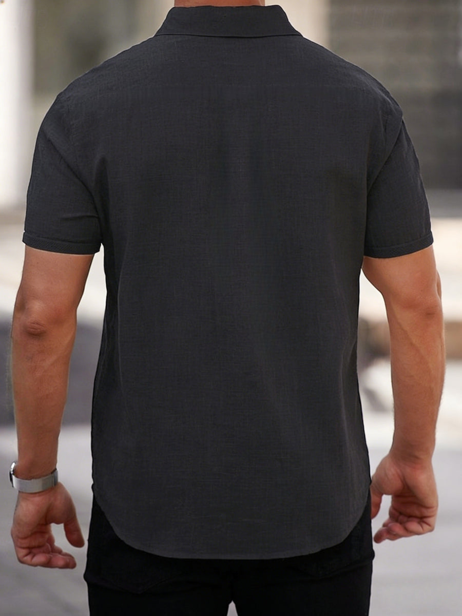 Men'S Casual Short Sleeve Pocket Shirt for Summer - Black