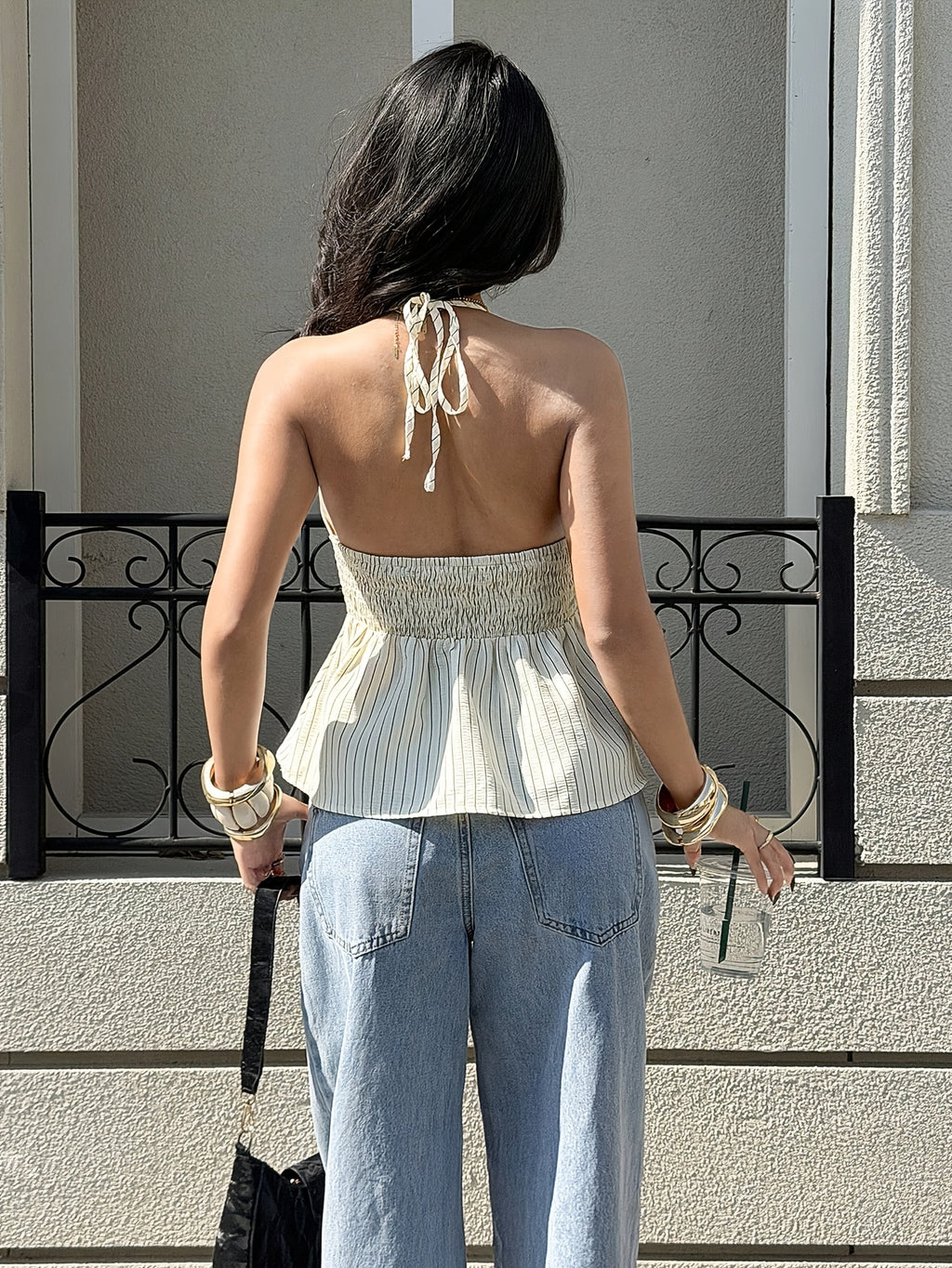 Women'S Vacation Striped Tie-Front Cami, Sexy Off-Shoulder Tank Top - Mixed colors