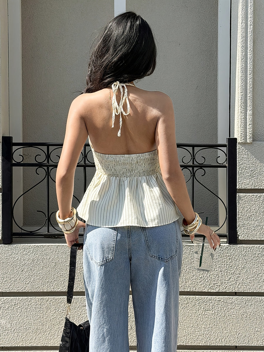 Women'S Vacation Striped Tie-Front Cami, Sexy Off-Shoulder Tank Top - Mixed colors