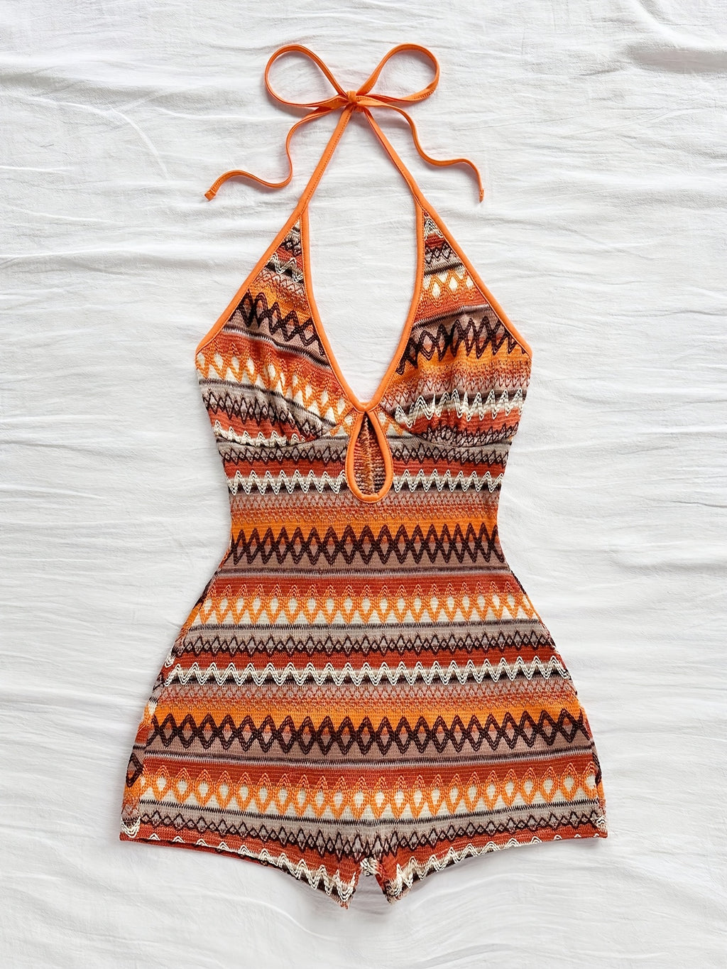 Women's Fashion Irregular Texture Halter Jumpsuit - Orange-Red
