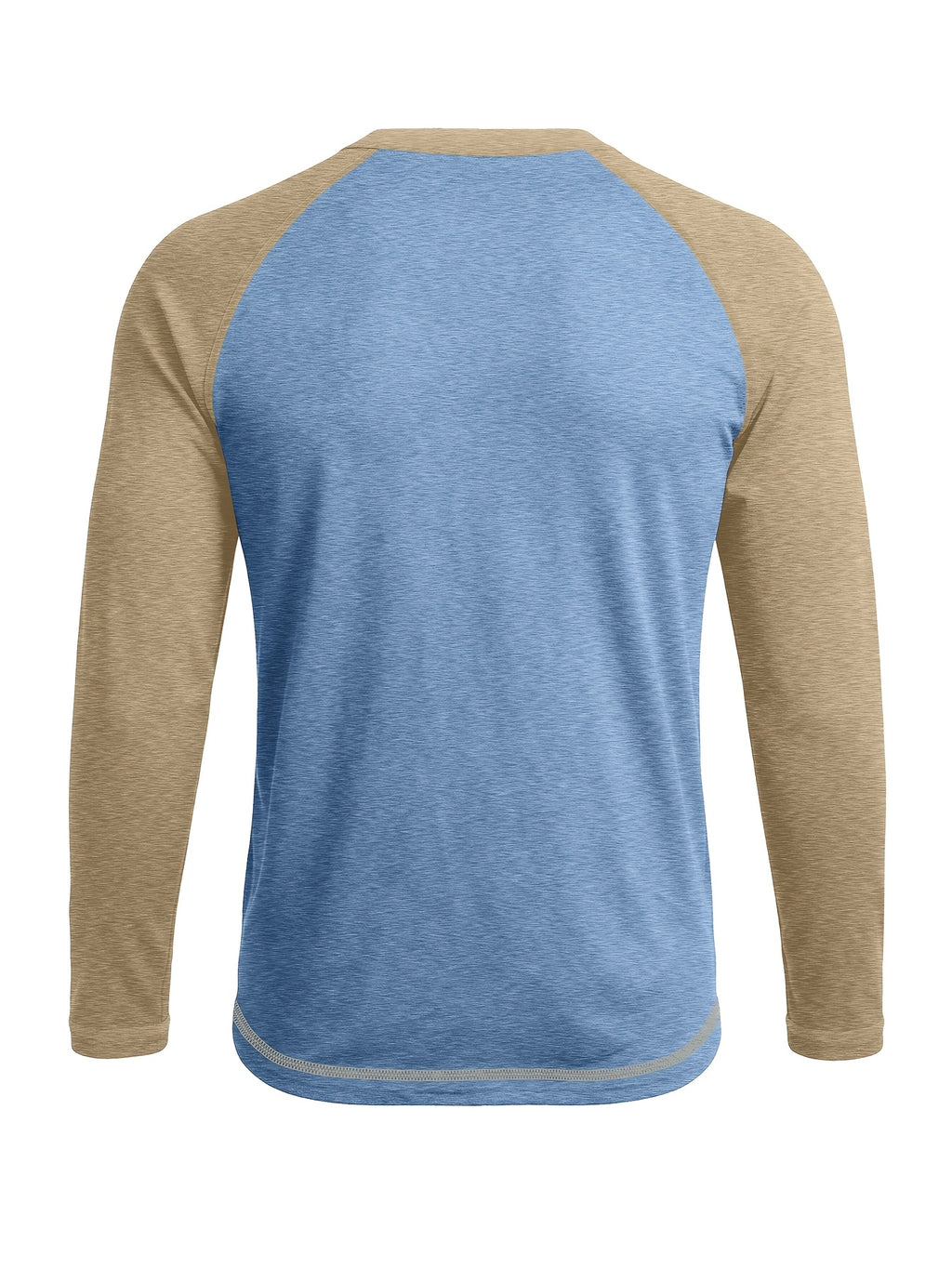 Cross-Border Men'S Long Sleeve Round Neck T-Shirt, Export European And American Men'S Clothing Color-Block Top Base Layer - Light Blue