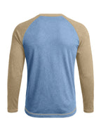 Cross-Border Men'S Long Sleeve Round Neck T-Shirt, Export European And American Men'S Clothing Color-Block Top Base Layer - Light Blue