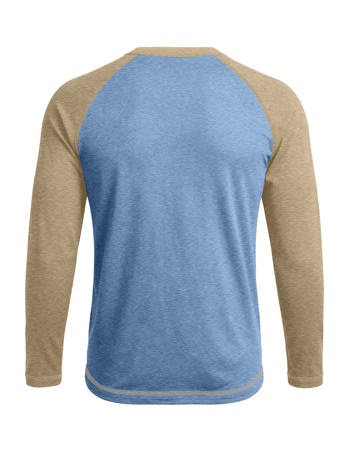 Cross-Border Men'S Long Sleeve Round Neck T-Shirt, Export European And American Men'S Clothing Color-Block Top Base Layer - Light Blue