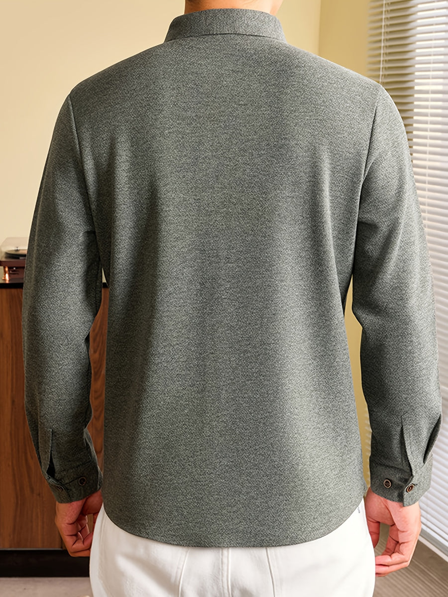 Men's Long-Sleeve Knit Cardigan Shirt with Raglan Sleeves, Roll-Up Cuffs, Suitable for Layering or Wearing Alone in Spring, Autumn, and Early Winter, Ideal for Middle-Aged Men's Commuting and Casual Wear. -SINBOS - Colorful