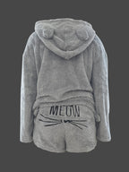 Fashion Women's Casual Solid Color Long Sleeve Hooded Set - Space Gray