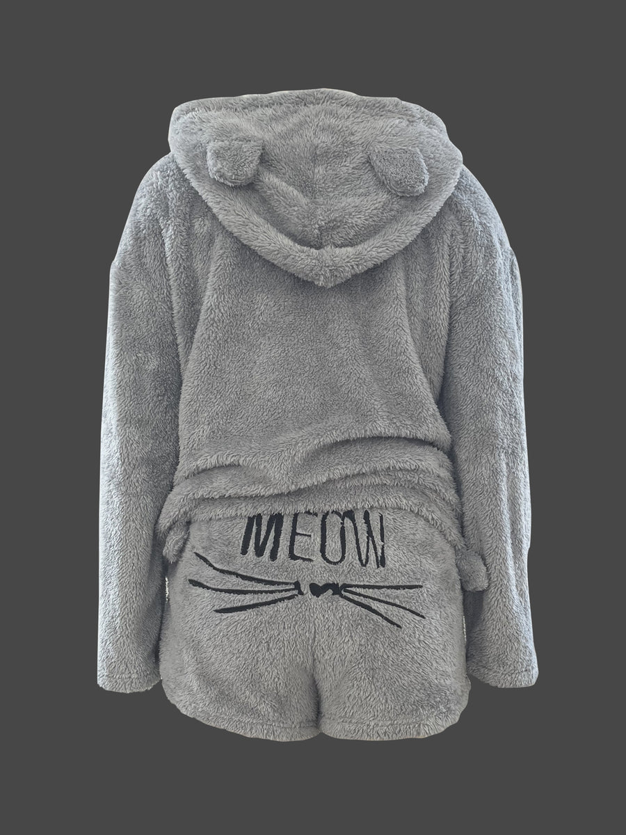 Fashion Women's Casual Solid Color Long Sleeve Hooded Set - Space Gray