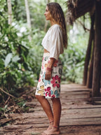 Women's Casual Shorts, Bohemian Floral Print Wide-Leg Knee-Length Pants, Summer Faux Elastic Waist Loose Fit Vacation Casual Capris - Mixed colors