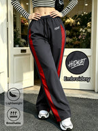 Women'S Fashion Casual Athletic Long Pants, Embroidered Logo Drawstring Waist Color-Block Patchwork, Versatile And Good for Daily Wear, Comfortable And Breathable for All Seasons, Suitable for Outdoor Travel, Hiking, Fitness, And Work - Grey