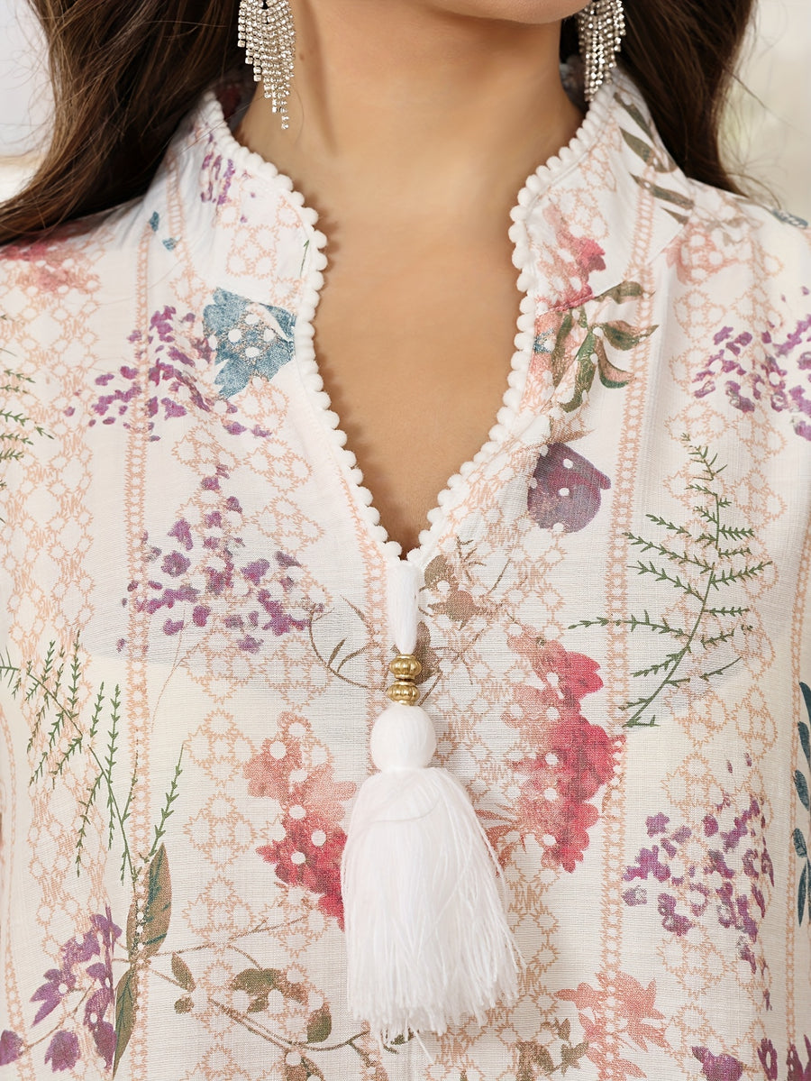 Directional Heavy Industrial 3D Imitation Multicolor Printed Arab Women'S Elegant Multi-Color Dress, 2026 Spring Summer Women'S Holiday Party Wear, Jalabiya Tassel Lace V-Neck Patchwork Pleated White Robe Fashion Elegant Fresh Clothing Outfit - White Red