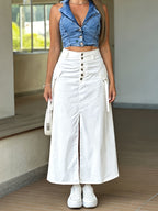 Spring And Autumn Casual Style Cargo Skirt, Button-Detail Slit, Individual And Versatile - White