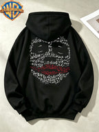 Joker HAHA Text Surround Graffiti Print Trendy Cool Casual All-Match Sports Drawstring Pocket Hooded Men'S Sweatshirt, Men'S Autumn Winter Cute Casual Style - Black