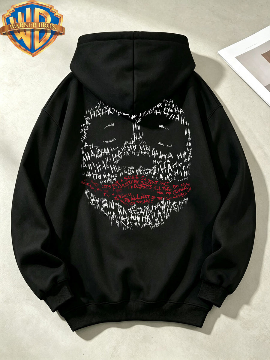 Joker HAHA Text Surround Graffiti Print Trendy Cool Casual All-Match Sports Drawstring Pocket Hooded Men'S Sweatshirt, Men'S Autumn Winter Cute Casual Style - Black