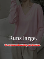 Loose Fit Drop Shoulder Sleeves Relaxed Style Women's Long Sleeve T-Shirt Polyester Women's Autumn Top Thin V-Neck Pullover Solid Color Basic Style Women's Casual Base Layer Spring/Autumn Women's Clothing Machine Washable, Not Dry Cleanable Autumn - pink
