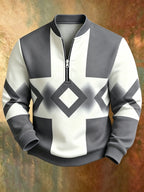 Men'S Autumn Winter Polo Zipper Sweatshirt, Men'S Trendy New Half-Zip POLO Sweatshirt, American Retro Geometric Color-Block Print, High Quality And Durable, Machine Washable, Essential for Daily Casual Gatherings And Outdoors - Mixed Color 1