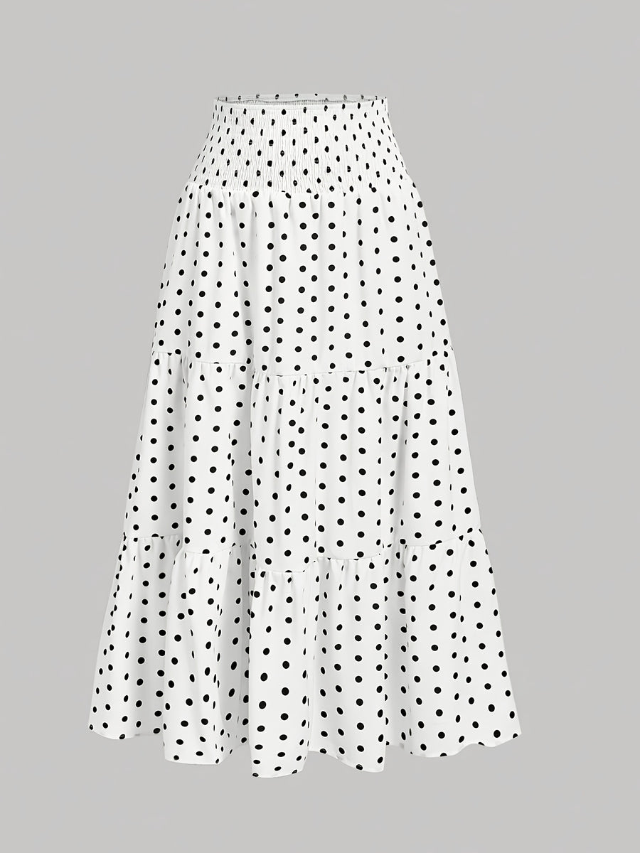 Women's Polka Dot Pleated Casual Versatile Everyday Dress, Elegant Special Edition - White