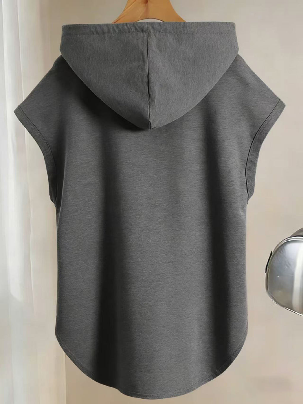 Y Style Hooded T-Shirt, Y2K Style Sleeveless Hooded T-Shirt, Lightweight Curved Hem T-Shirt Suitable for Casual Daily Wear - Dark Gray