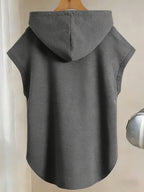 Y Style Hooded T-Shirt, Y2K Style Sleeveless Hooded T-Shirt, Lightweight Curved Hem T-Shirt Suitable for Casual Daily Wear - Dark Gray
