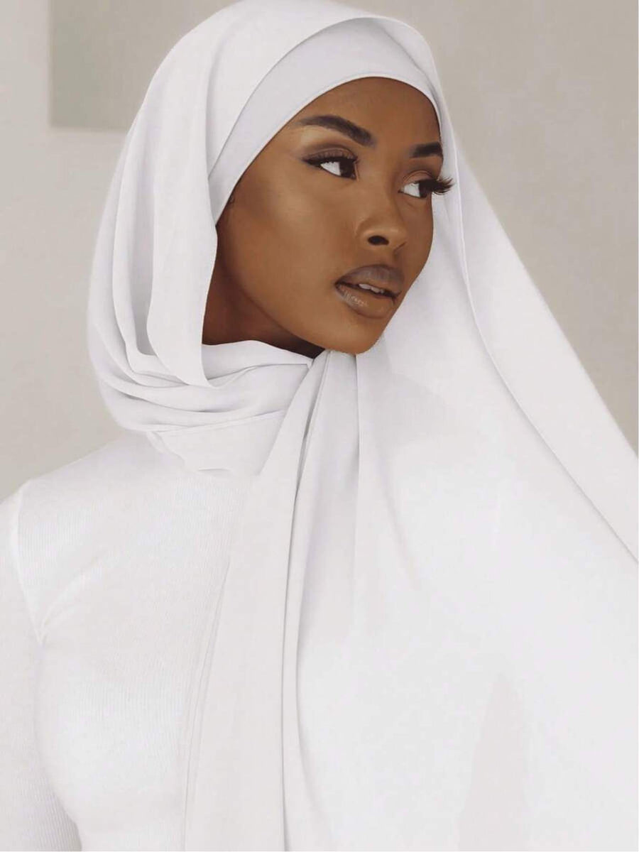 2pcs/Set FONSAF Women' Chiffon & Tube Cap - Solid Color Muslim Headscarf with Jersey Inner Cap, Breathable Chiffon Suitable for Prayer, Work, Daily Wear, Conservative for All Seasons, Suitable for Work, Commute, Outing, Party - White
