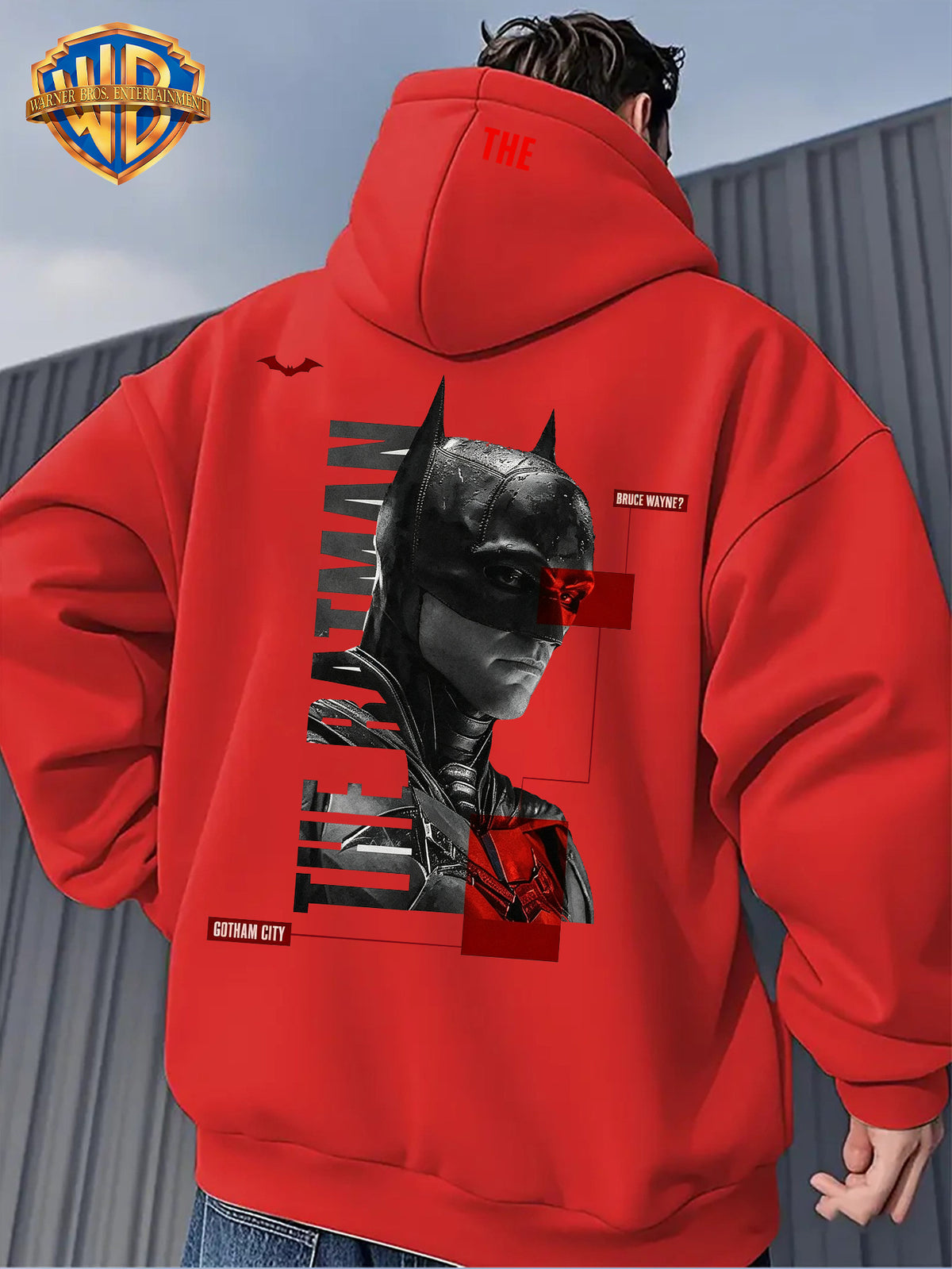 Warner Men'S Autumn Winter Hoodie, Batman Theme Print Trendy Sweatshirt, Gotham City Series Athletic Preppy Design, Unisex Street Fashion Item for Casual Wear And Leisure Travel, Popular Element Enhancement - Red