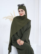 1pc Headless Scarf: Elegant Cuff Drawstring, Comfortable and Casual Solid Color, Suitable for Outdoor Travel and Daily Wear. Loose Women's Abaya Dress. Abayas for Women, Muslim, Women's Long Dresses, Oriental Arabic Robe, Abaya Dress - fern green
