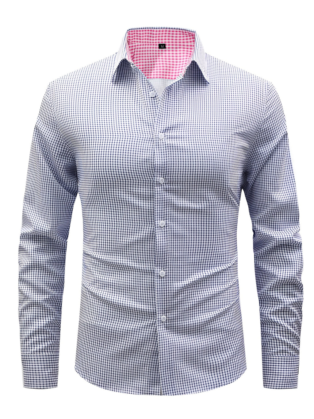 5pcs Men'S Casual Long Sleeve Plaid Shirt Set, Multi-Color Matching, Comfortable And Non-Iron, Lapel Button-Up Design, Essential for Daily Wear - 2 dark blue + light blue rose red jujube red